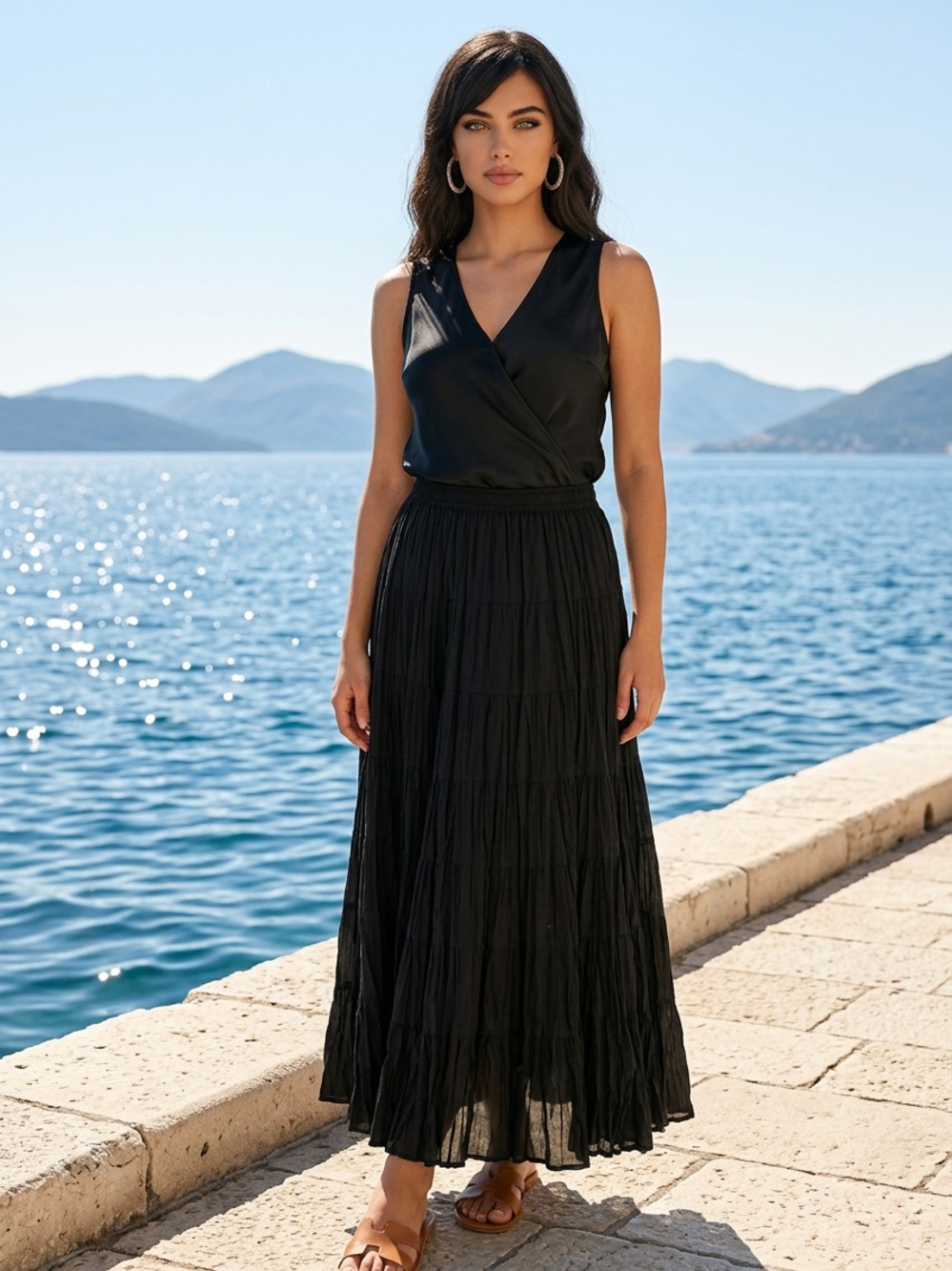 NWT Black Tiered Maxi Skirt - Women's Flowing A-Line